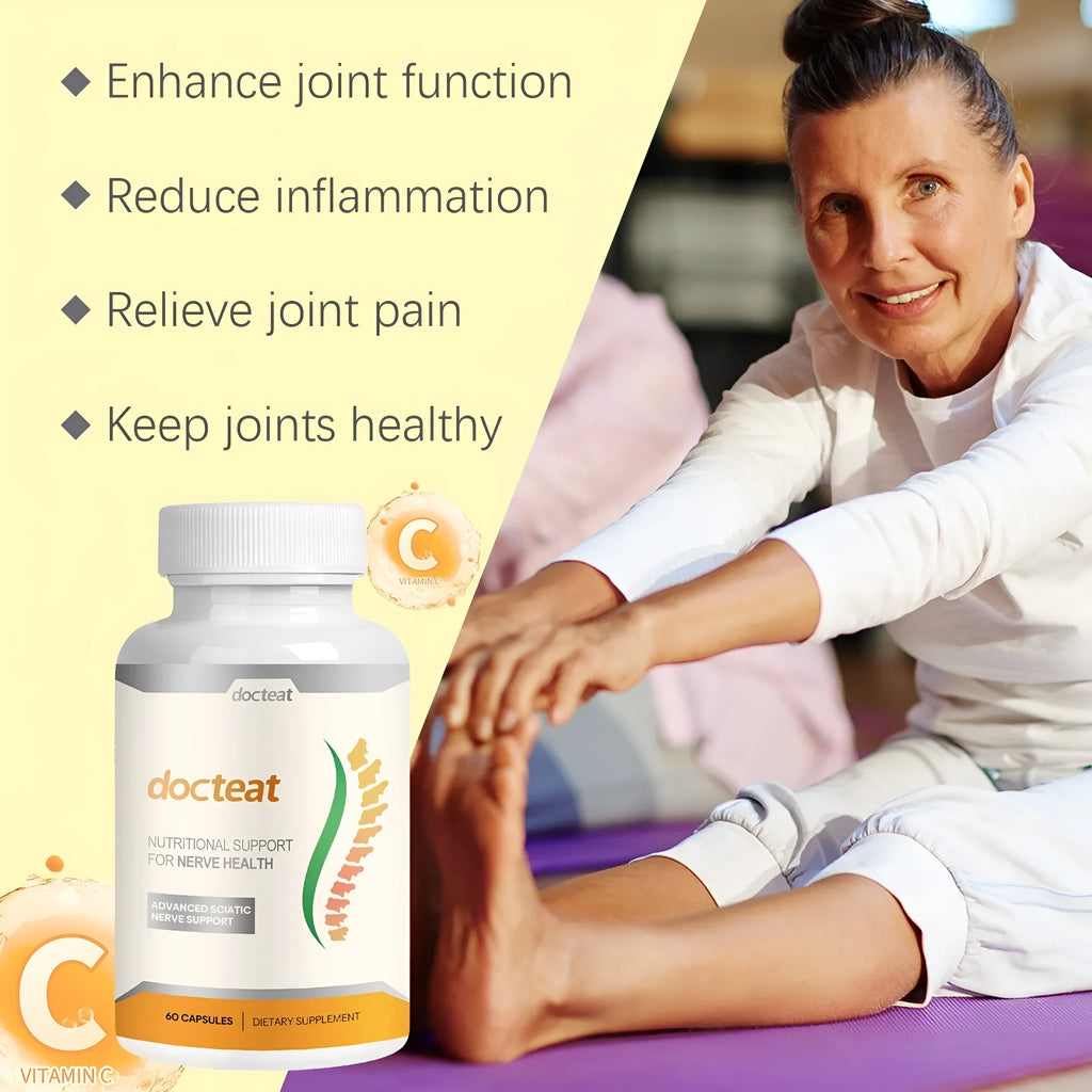 Body care adhesive wrap bottle containing 60 capsules for joint comfort massage applications