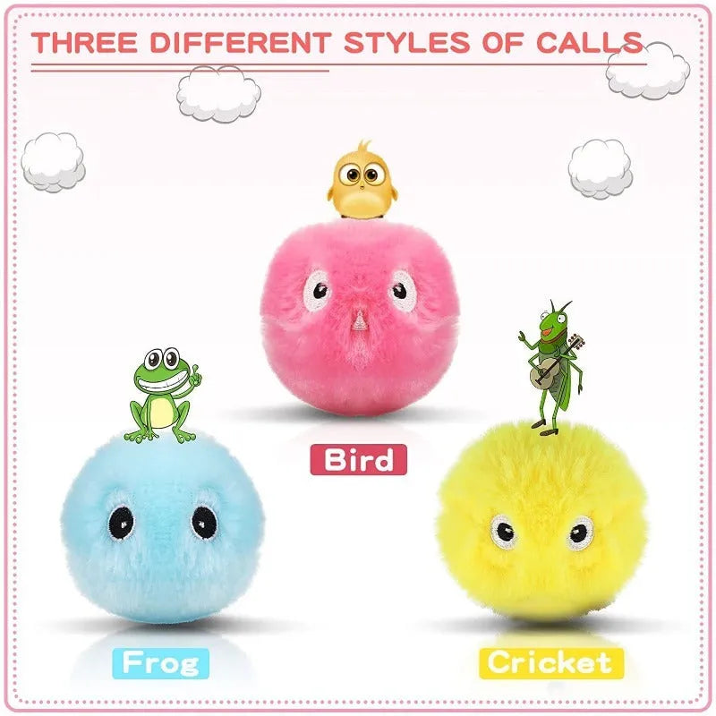 Blue, pink, and yellow interactive cat toy ball with gravity sensor for animal sounds