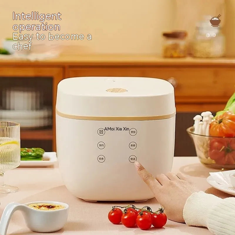 White beige intelligent multi-function rice cooker with black inner pot and accessories