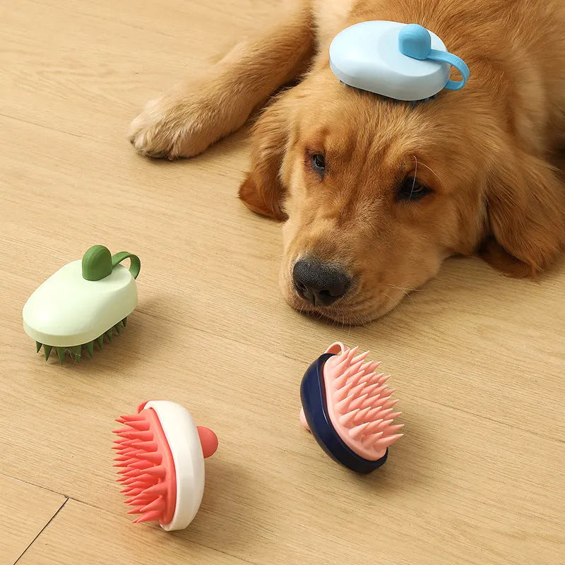 Handheld silicone pet hair remover massage brush for dogs in bath or shower grooming
