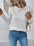 White loose fit long sleeve round neck polyester pullover top laid flat