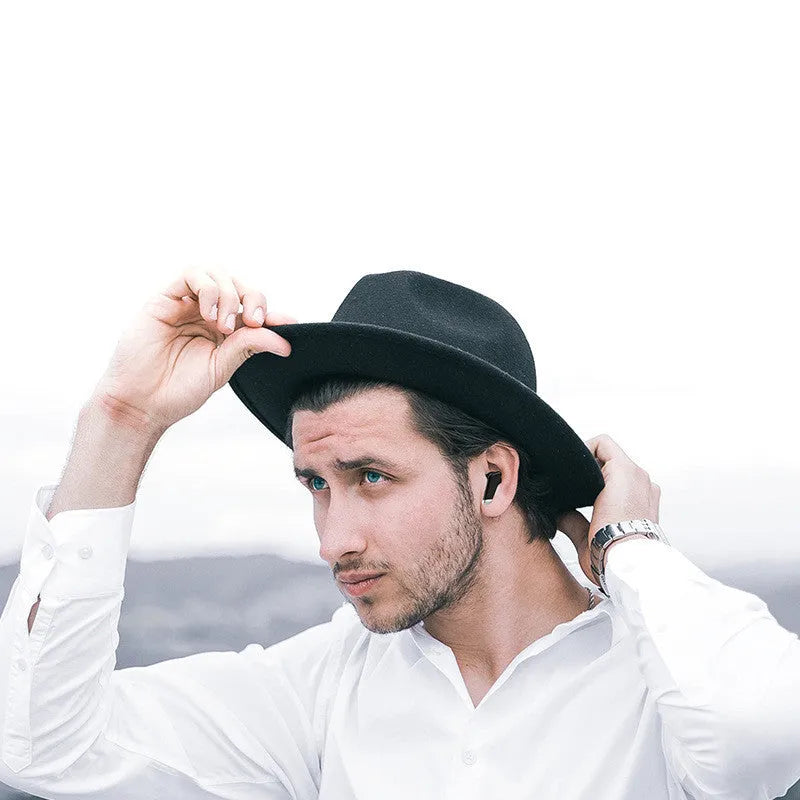 Black Bluetooth earphones with digital display charging case and touch controls