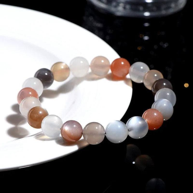 Natural colourful moonlight Duobao bracelet with 8mm moonstone beads in single circle design