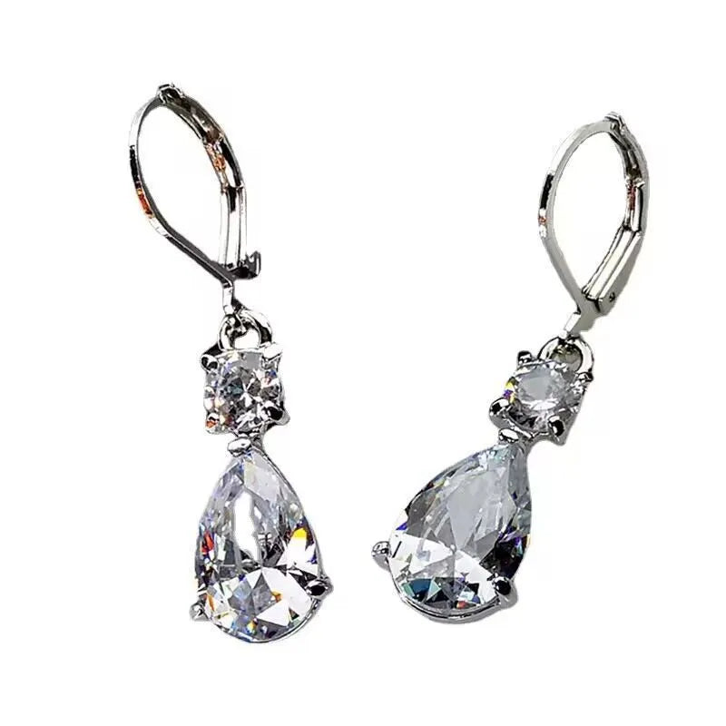 Fashion creative simple drop-shaped long earrings in white gold colour for women with diamond finish