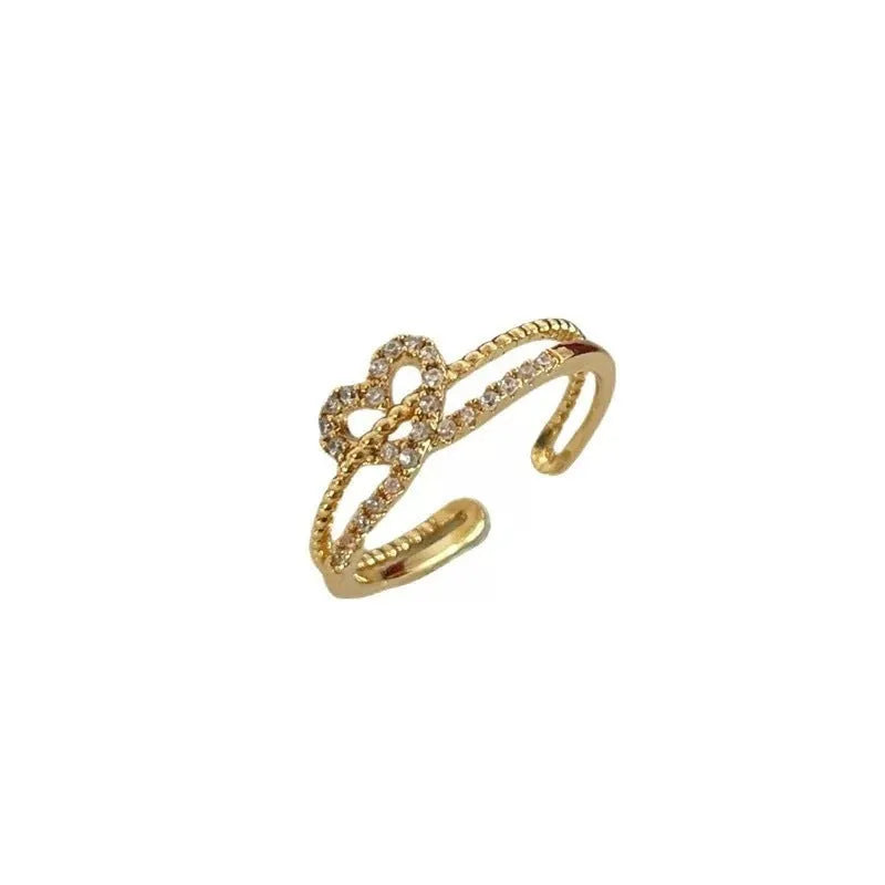 Women's love ring in gold electroplated copper with geometric shape and Korean style design