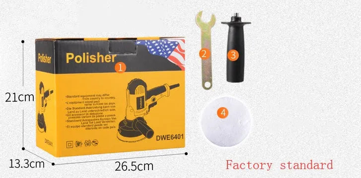 Yellow automotive polishing machine with 125mm disc for metal wood tile leather surfaces