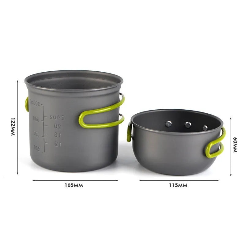 Green DS-101 camping cookware small aluminium pot with lid and mesh bag