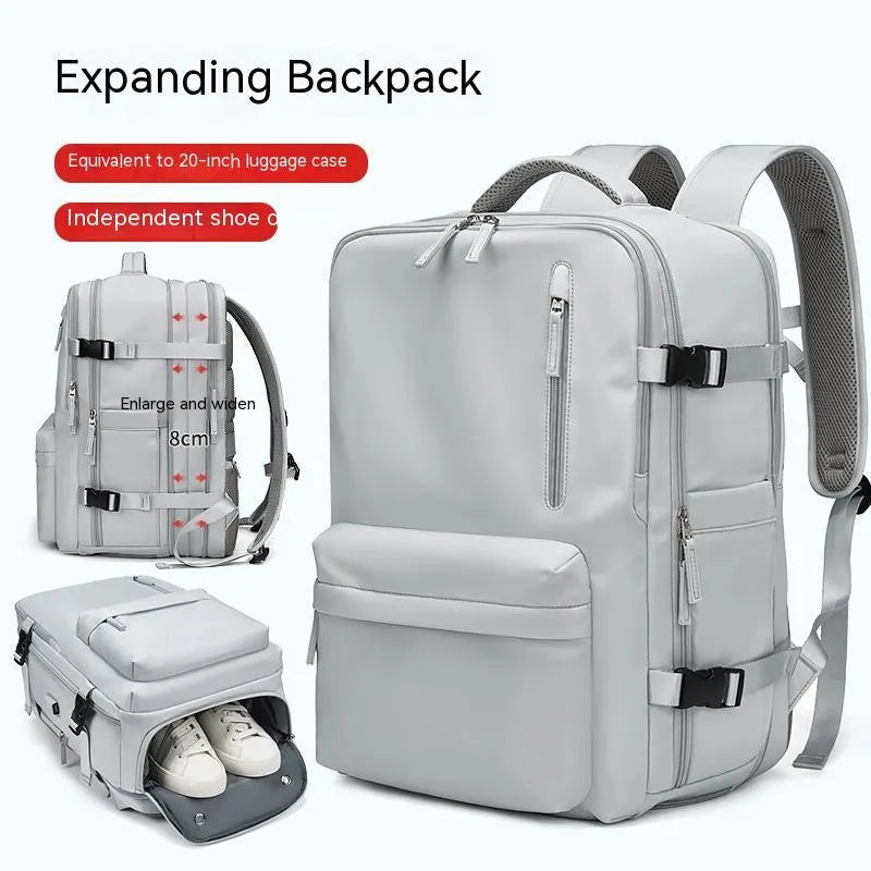 18 inch nylon expansion backpack with dry wet separation, curved shoulder straps and 30x20x46cm dimensions