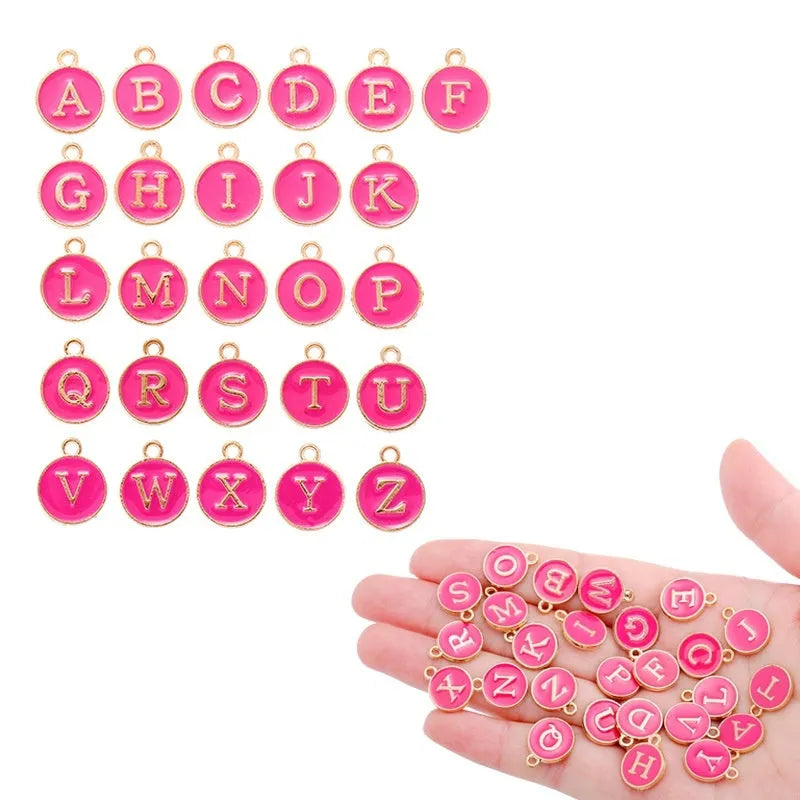 Round drop oil English letter alloy pendant set in multiple colours for DIY jewellery making