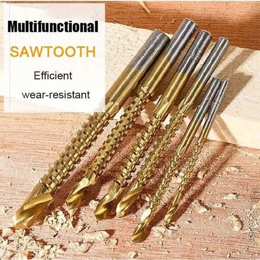 6-piece high-speed steel wood drill set with bits 3-8mm diameter
