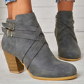 Plus size women's ankle boot with a chunky 7cm heel and side zipper in grey.