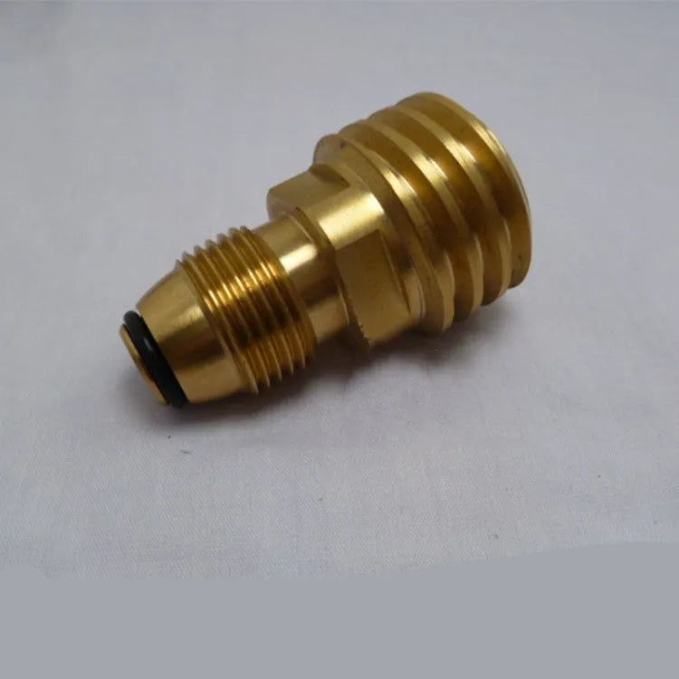 Brass gas brazier adapter with gold finish and 7mm taper external thread