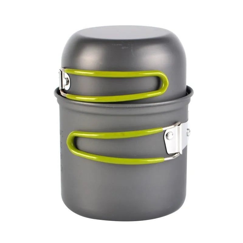Green DS-101 camping cookware small aluminium pot with lid and mesh bag
