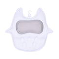 White ergonomic bathtub pillow with owl shape, 5D mesh fabric, and strong suction cups on a smooth bath surface