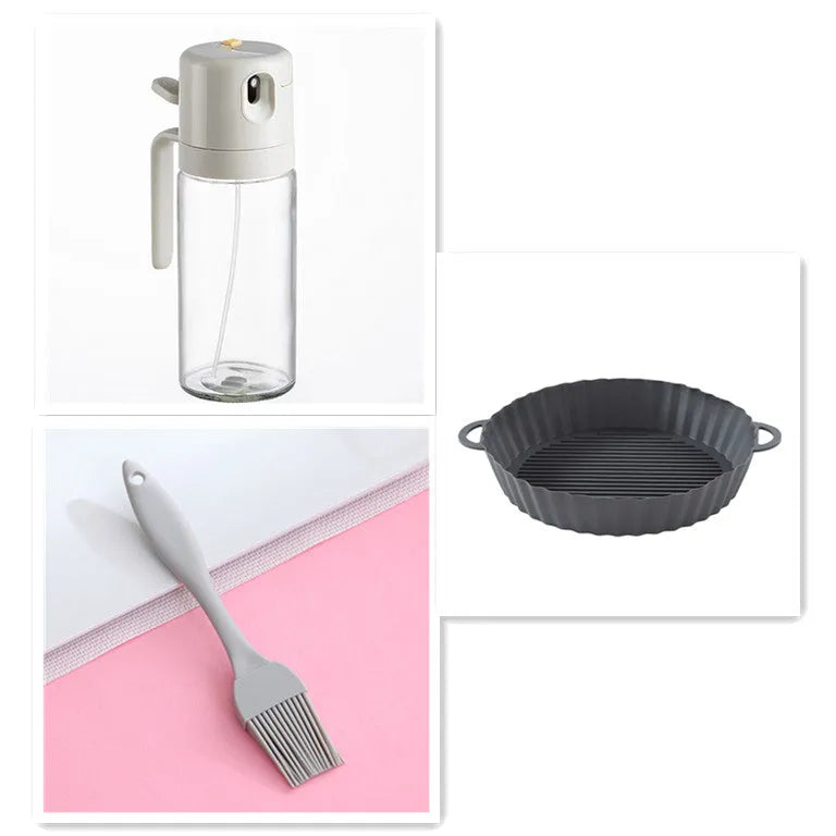 2-in-1 oil sprayer bottle with automatic opening and dual spray pour modes, 550ml soda-lime glass, in warm gray