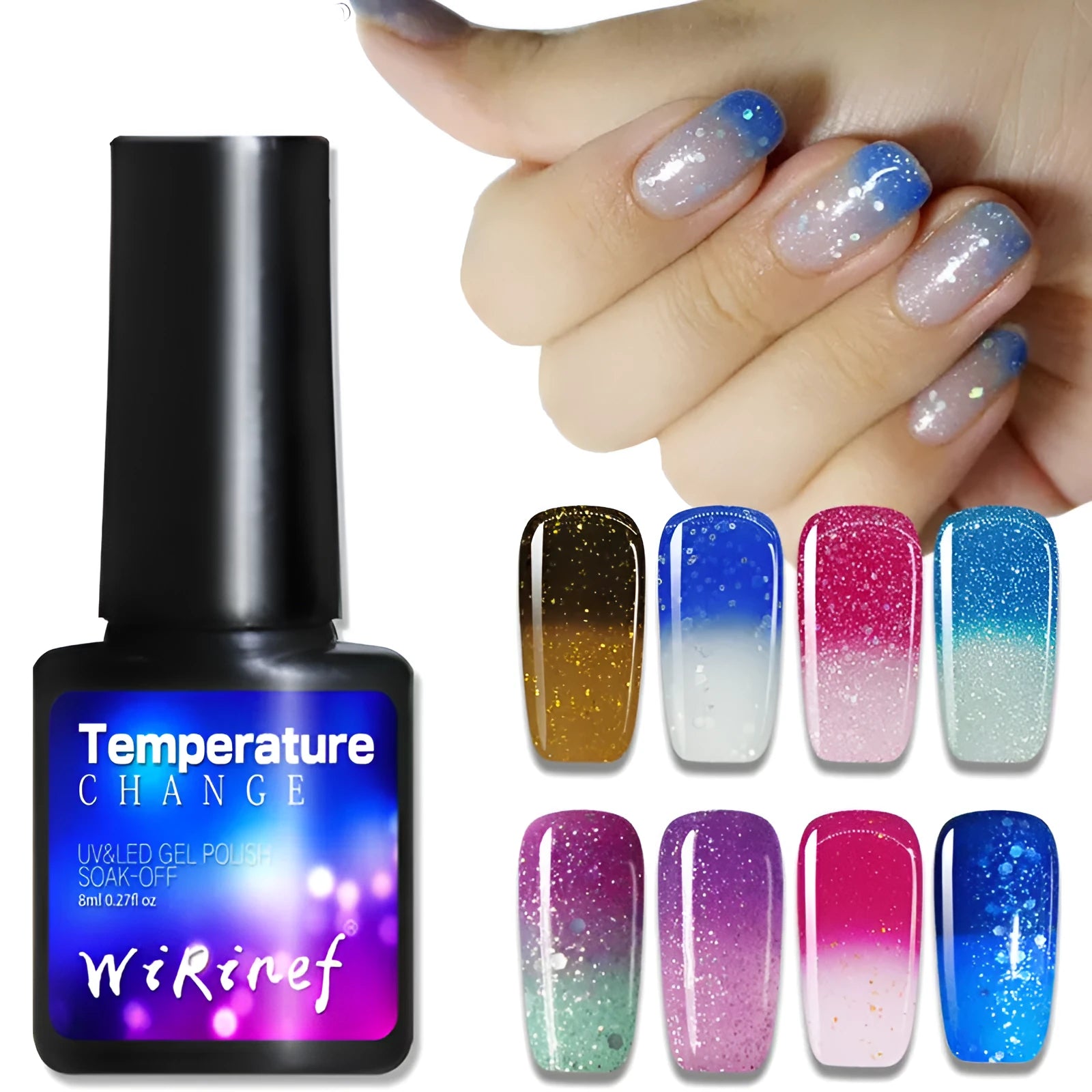 Gradient nail glue set with 8ml comfort texture gum in eight colour options for UV LED curing
