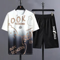 Mens light grey shorts suit with short sleeve top and matching shorts for summer wear