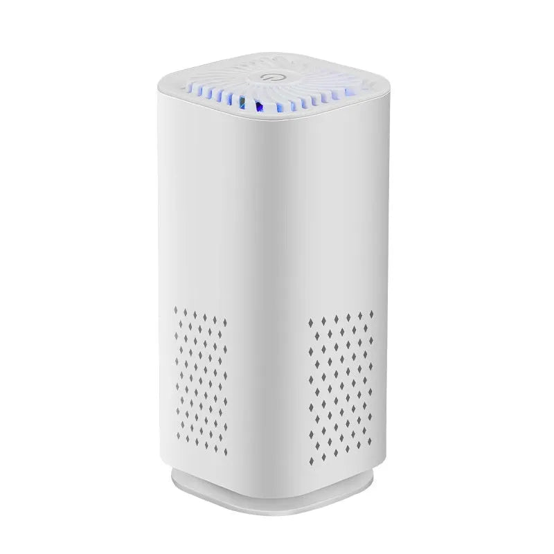 Mini USB air purifier in black or white for cars and small rooms under 10 square metres