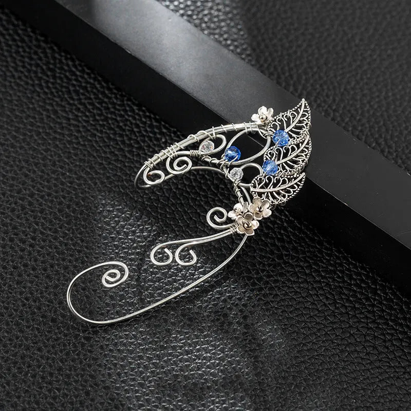 Handmade elf leaf shaped ear clip gold pair clip on earrings