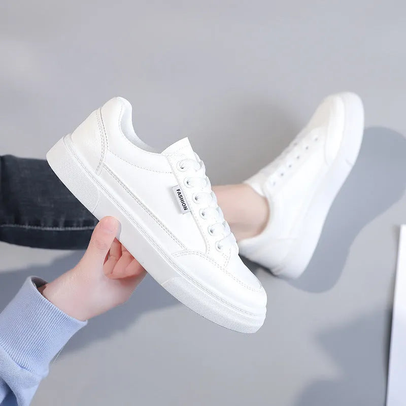 Korean style low-top sneakers in brown colour with artificial PU upper and plastic sole