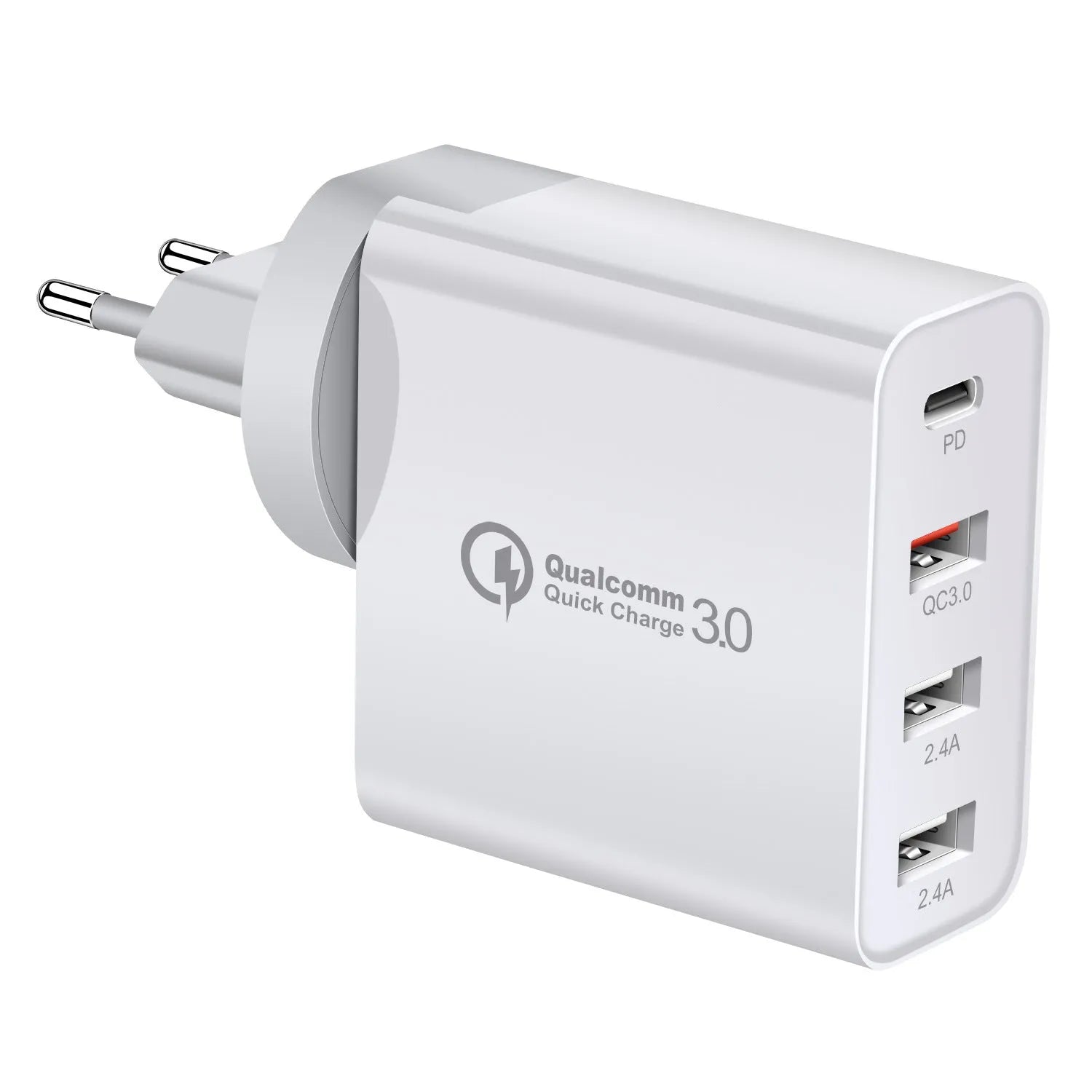 48W four port Type-C mobile phone charger with indicator light available in black or white