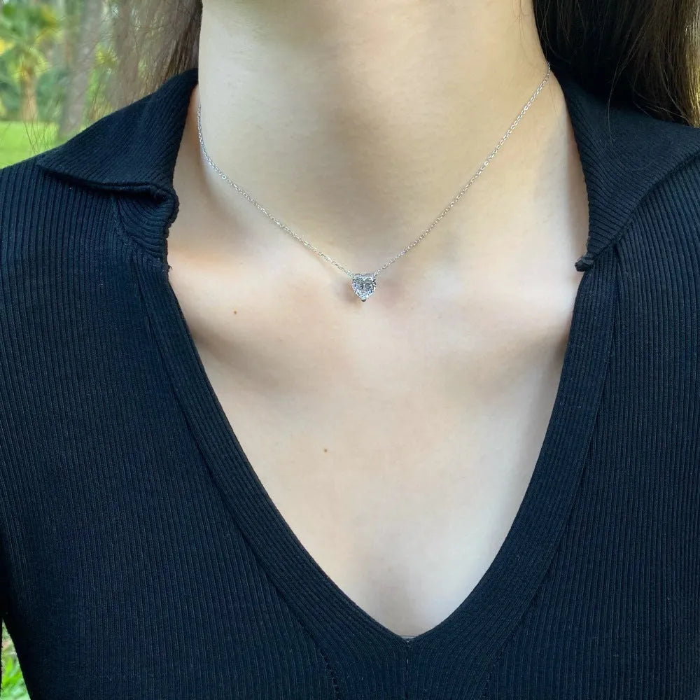 925 sterling silver heart-shaped zircon necklace platinum white diamond option electroplated finish women jewellery