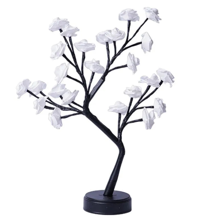 USB rose tree table lamp with bendable branches and LED rose lights, 380 x 120 x 450mm