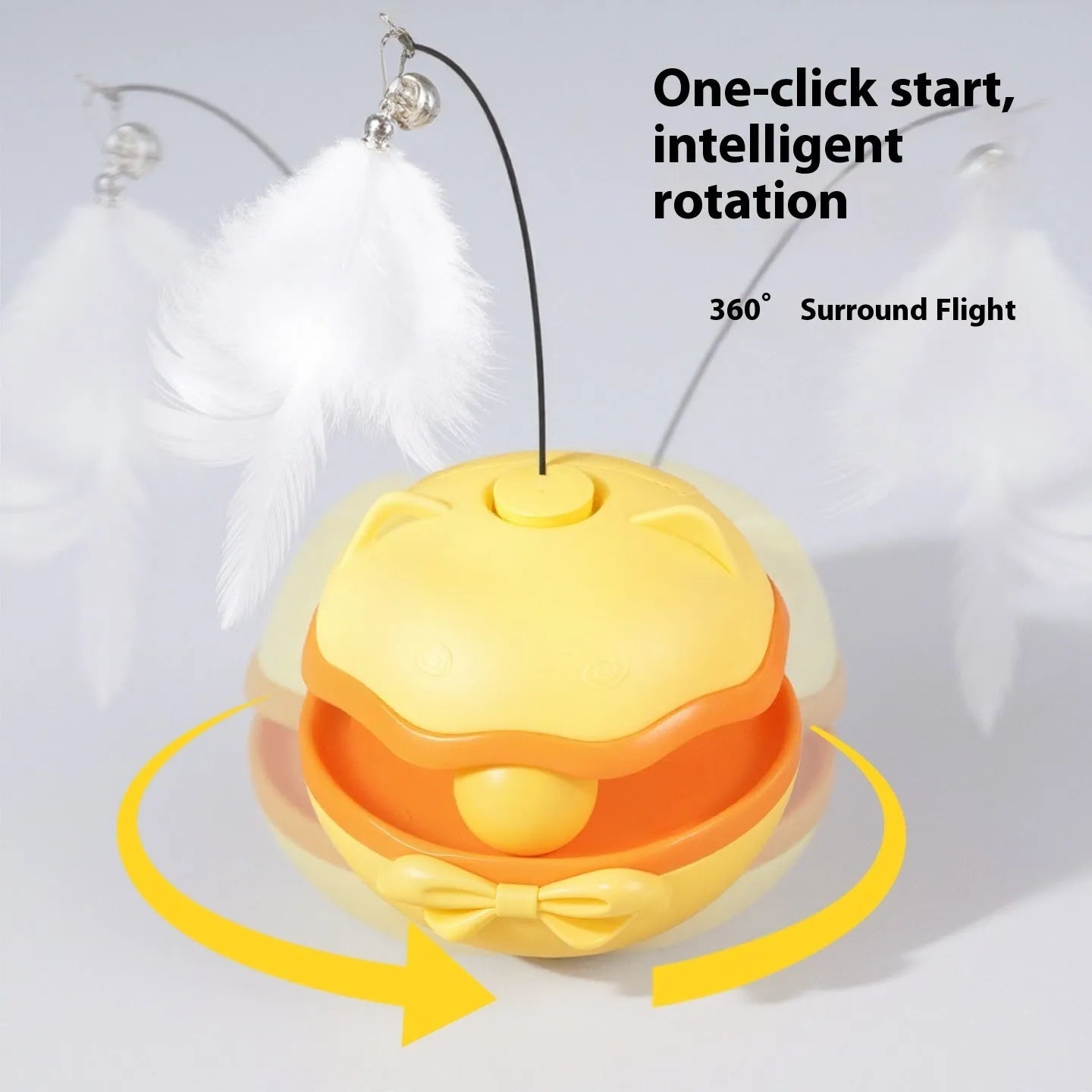 Electric cat toy tumbler with rotating teasing stick in lemon yellow colour