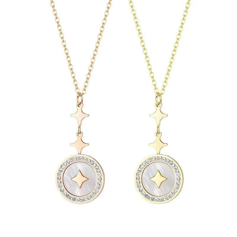 Women's six-pointed star titanium steel necklace with geometric pendant on O-ring chain