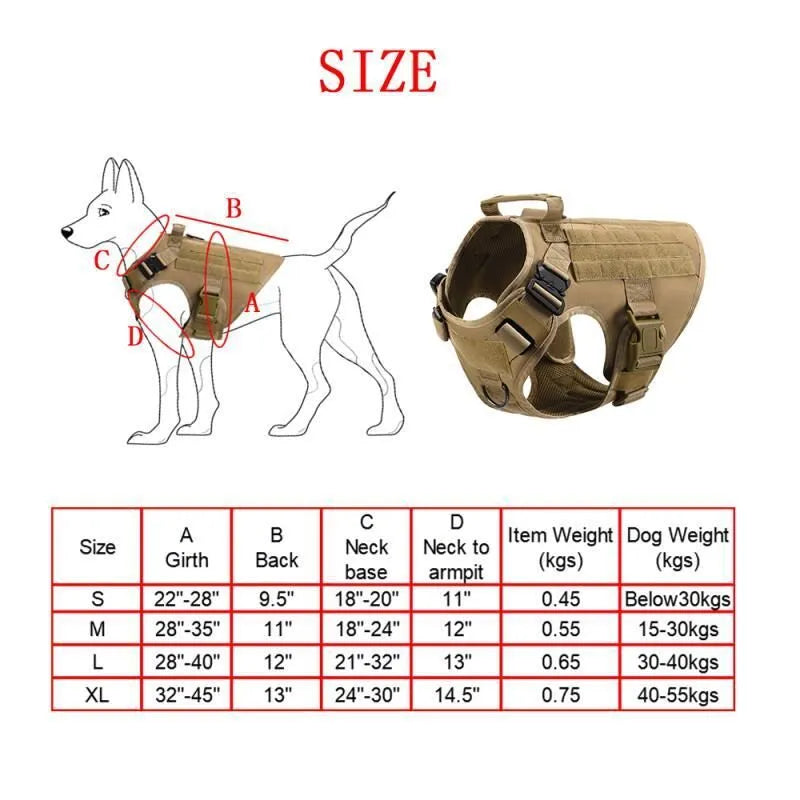 Dog training combat vest 6-piece set with leash accessories in multiple colours