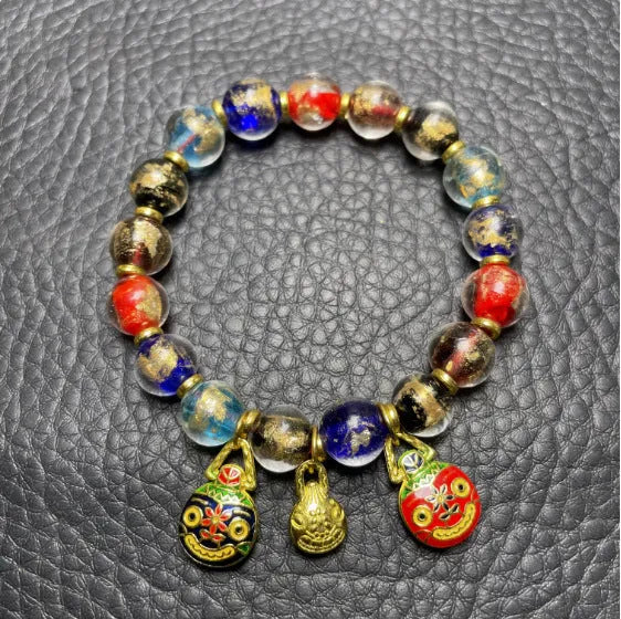 Ancient French glaze glass bracelet with geometric shapes in one of six colour options