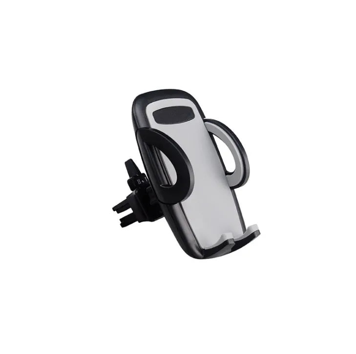 Black plastic mobile phone holder attached to car air conditioning vent