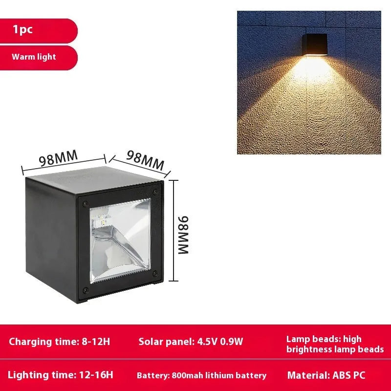 Solar outdoor landscape wall lamp with ABS shell, warm light, and IPX4 protection