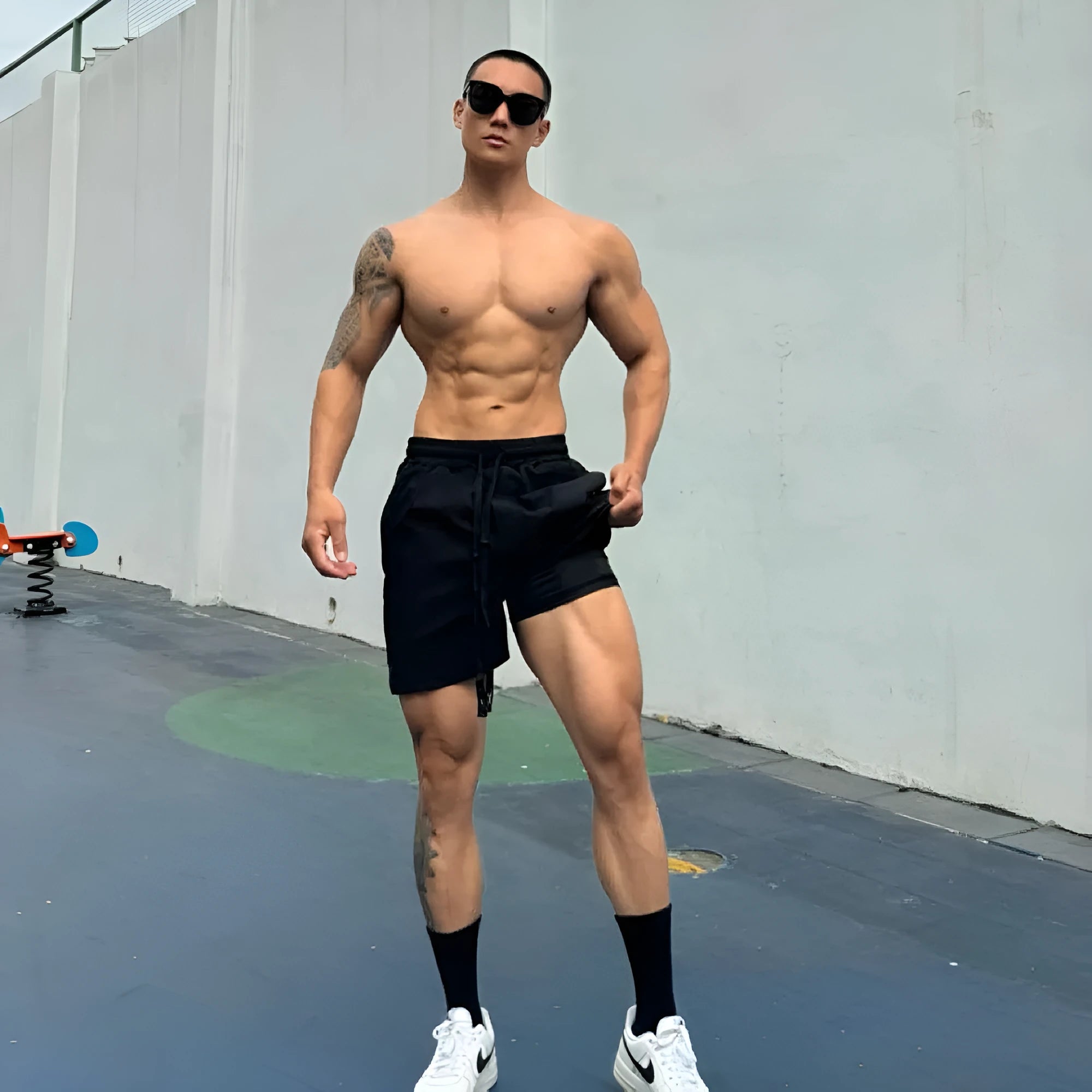 Men's ice silk quick-drying double-layer shorts in multiple colours