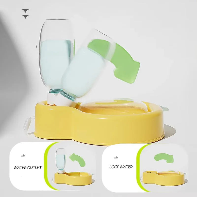 Green 2-in-1 dog travel water bottle with pull-out drinking bowl, shown with size dimensions.