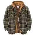 Men's casual blue check long sleeve hooded jacket, loose cotton blend, medium length, leisure fit