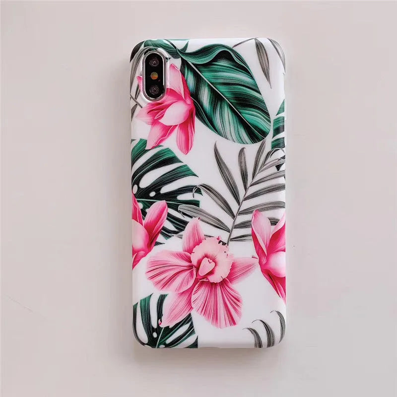 Pink floral pattern iPhone case on TPU material for multiple iPhone models