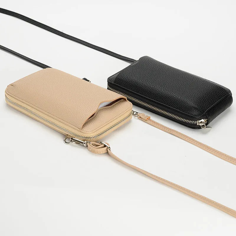 Lychee pattern crossbody mobile phone bag for women, compact size 19x11.5x4cm, PU leather, 6 colours