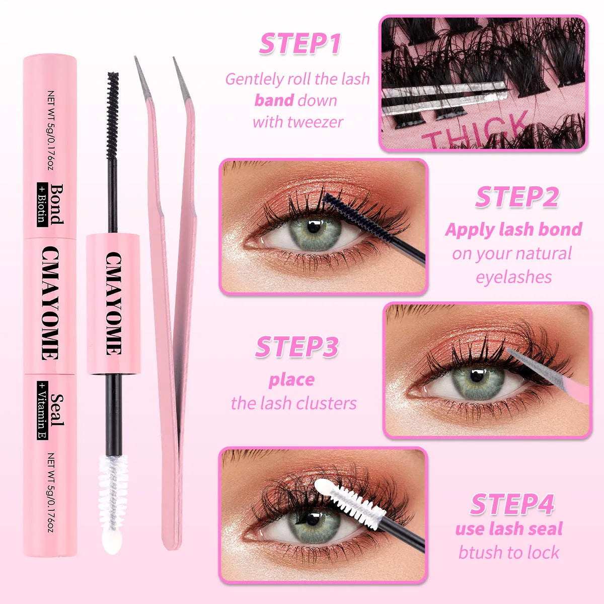 DIY false eyelashes extension suit with segment single cluster design on white background
