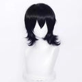 A short-style anime cosplay wig for men in high-temperature fiber, shown in a red colour option.