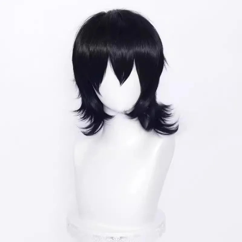 A short-style anime cosplay wig for men in high-temperature fiber, shown in a red colour option.