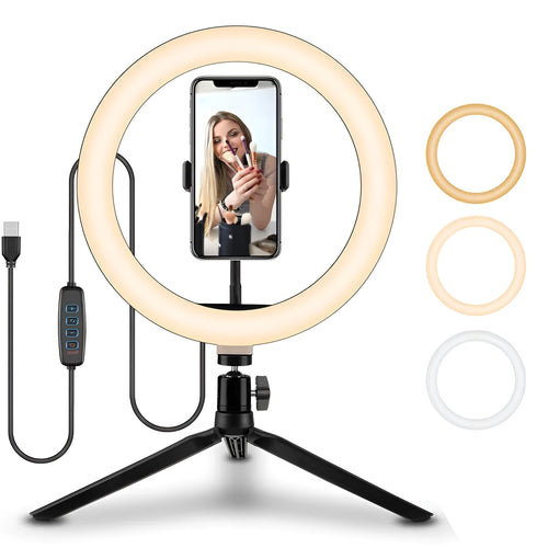 10-inch ring selfie light on a 19CM metal bracket for smartphone photography.