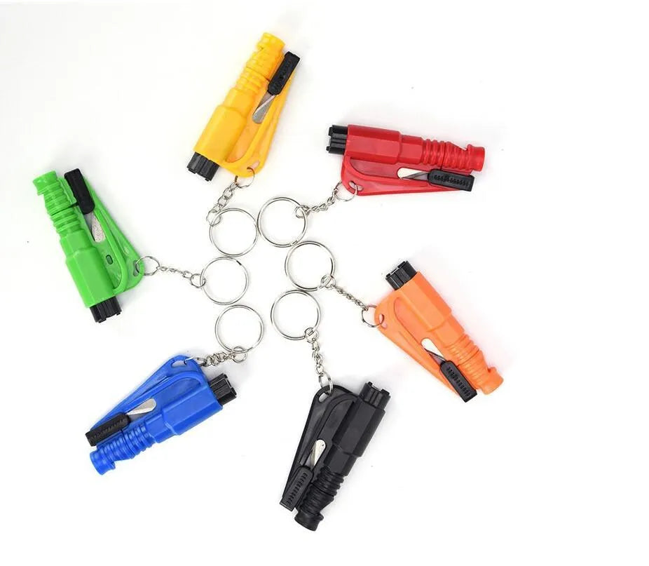 Mini Emergency Safety Hammer Keychain Car Rescue Tool with firing pin mechanism, ABS material, 73x34x15mm size