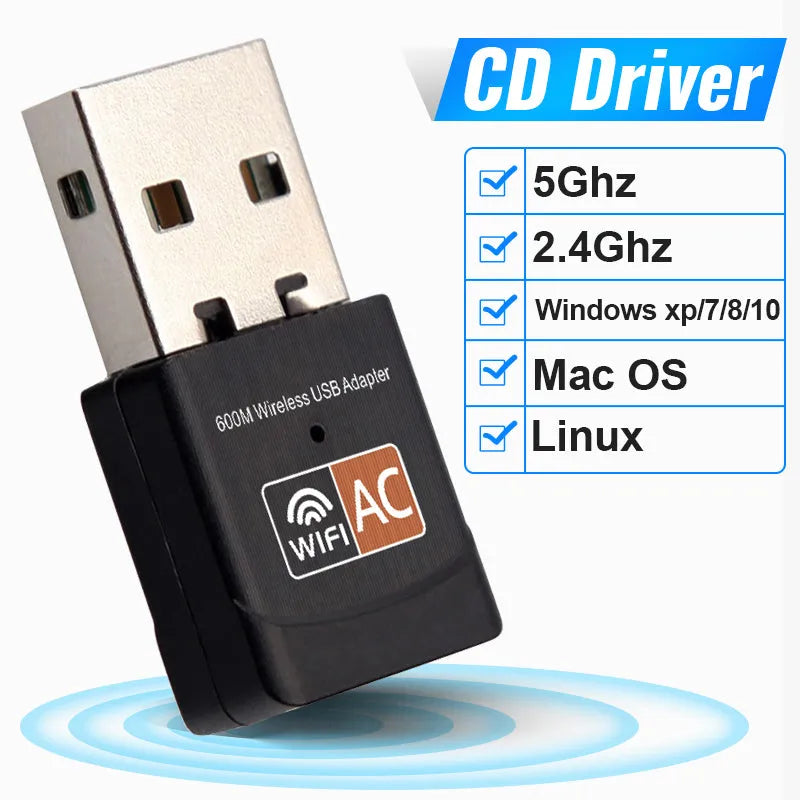 Mini black dual band USB wireless network card, 27x14x8mm, 5GHz 2.4GHz Wi-Fi adapter