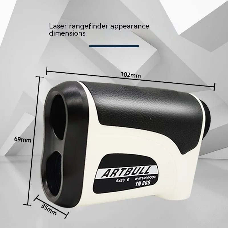 Laser golf rangefinder telescope 102x35x69mm with LCD display and CR2 battery, available in four colours