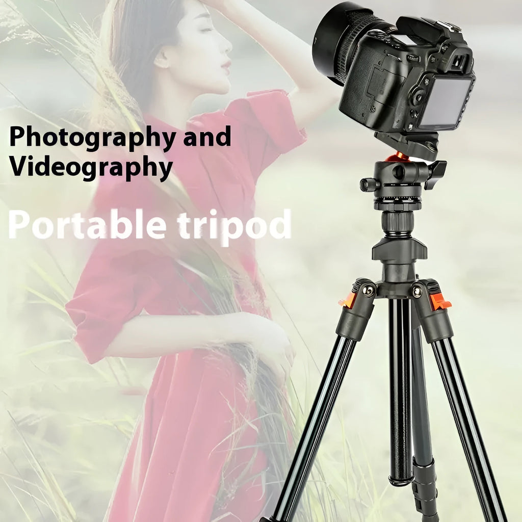 Orange aluminum alloy folding portable SLR camera tripod with 2-5kg load bearing