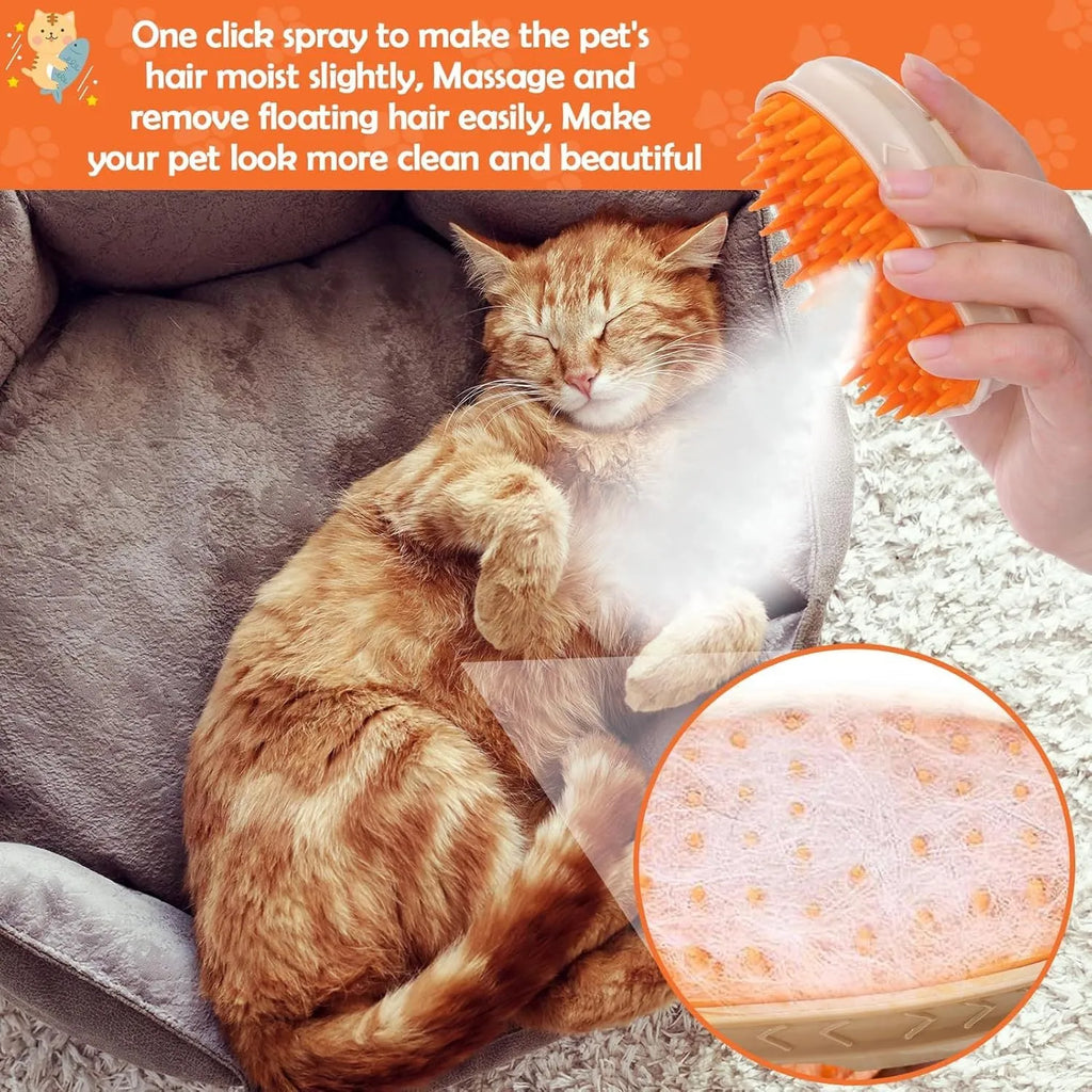 Yellow cat steam brush with silicone head and ringworm detector lamp for pet grooming