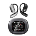 YYK-Q16PRO Gray ear-mounted Bluetooth headset with LCD colour screen and ear hook design