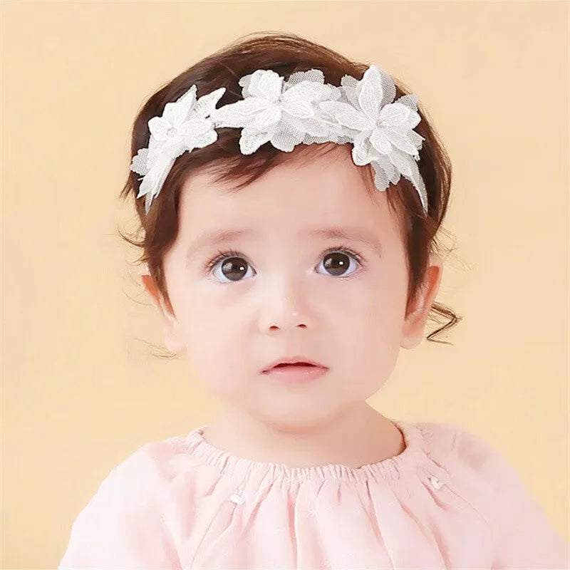 Baby girls cute bow-knot headband with lace floral design elastic non-toxic 8-22 inches