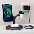 Black magnetic wireless charger with simple design on solid background